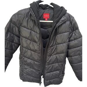 GUESS Los Angeles Boys Hooded Black Puffer Jacket Nylon Zip Size 12 Fall Coat